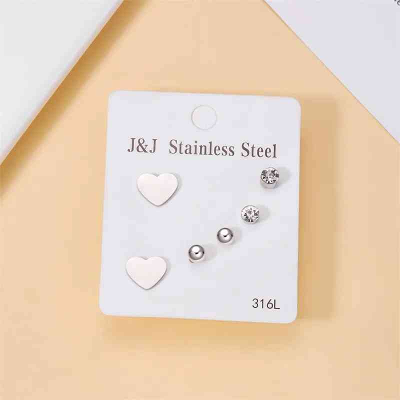 Stainless Steel Three Pairs Earring Studs