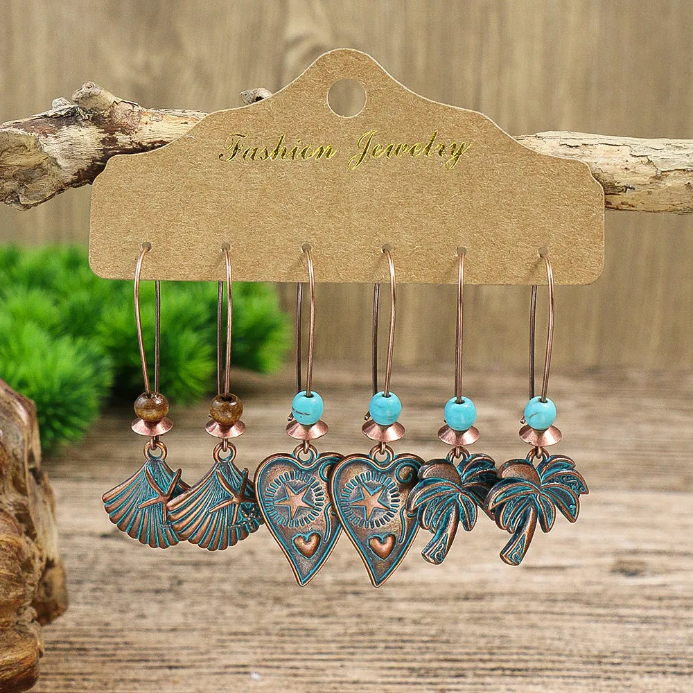 Retro Style Imitation Turquoise Earrings for Women (Set of three earring)