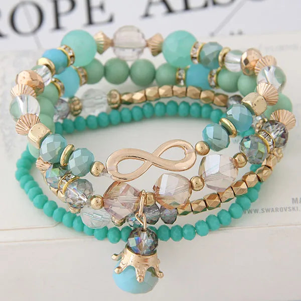 Korean Style Round Acrylic Alloy Beaded Bracelets