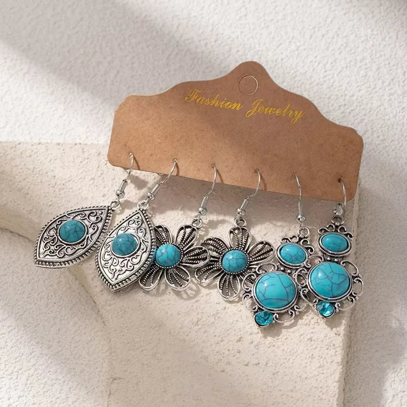 Retro Style Imitation Turquoise Earrings for Women (Set of three earring)