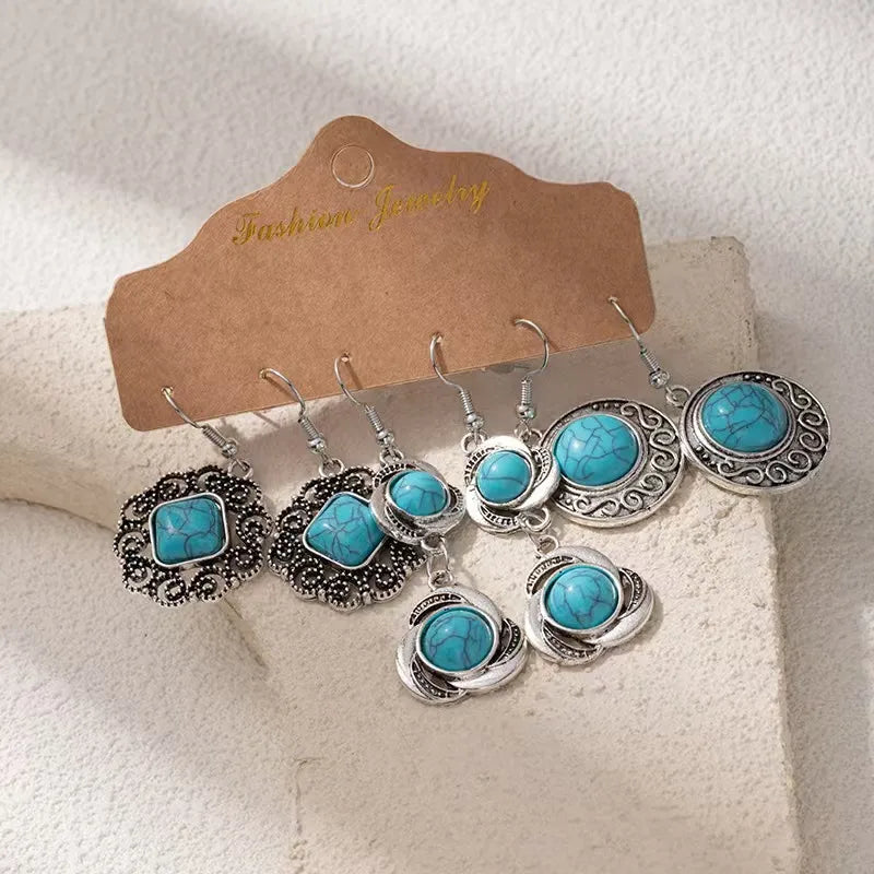 Retro Style Imitation Turquoise Earrings for Women (Set of three earring)