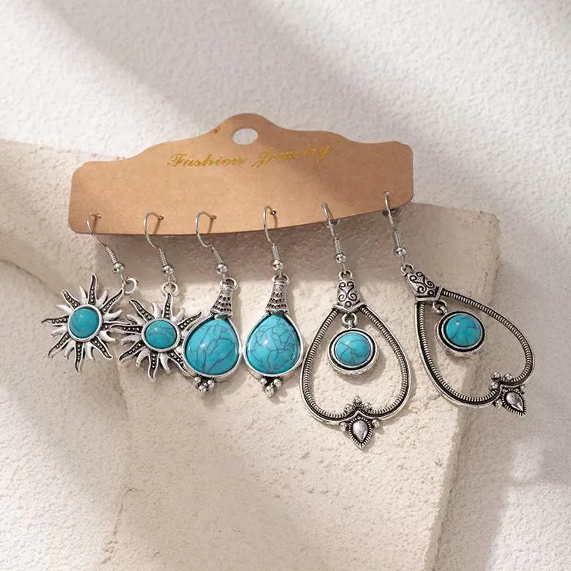Retro Style Imitation Turquoise Earrings for Women (Set of three earring)